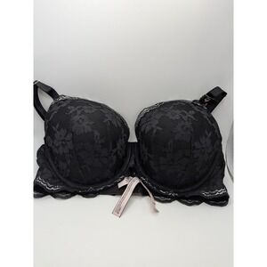 Victoria's Secret Dream Angels Lightly Lined Demi Bra NWT Black Lace Silver Trim